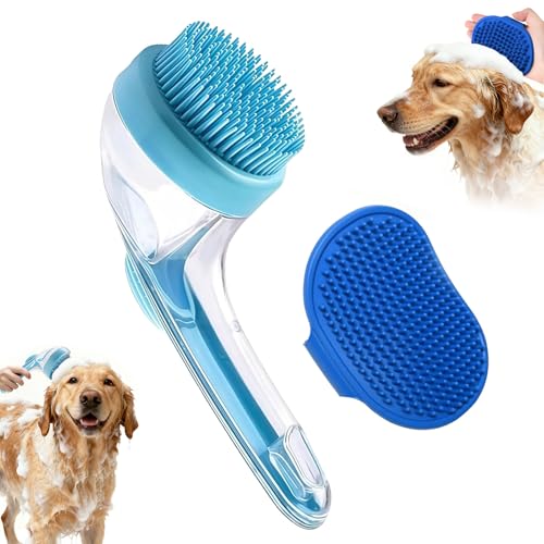 Pet Bath Brush 2Pcs Dog Bath Brush 2 in 1 Dog Shampoo Brush with Built-in Soap Dispenser for Showering Long Short Haired Dogs Cats