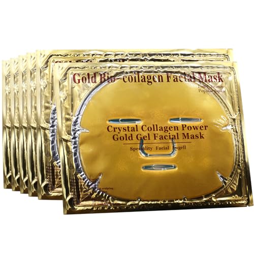 Permotary 6 PCS 24k Gold Crystal Gel Collagen Facial Masks, Deep Moisturizing Facial Sheet for Women Skin Care Revitalize Skin