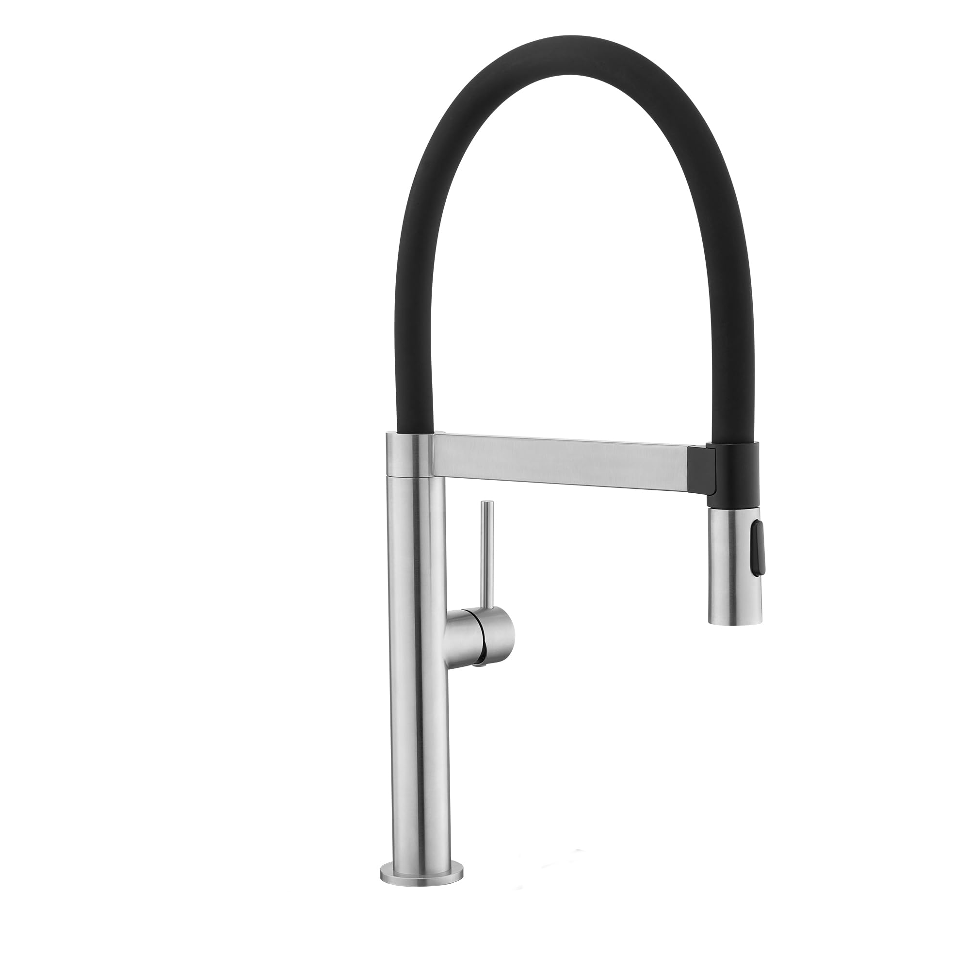 Tohlar Brushed Nickel Kitchen Faucet, Single Handle, Matte Black, 1 Hole Mount, Pull Down Spray, 360 Swivel, Magnetic Nozzle Holder