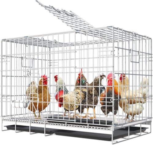 飼育ケージ 鶏舎 、家庭用 飼育ケージ 小動物ケージ 屋外鶏用ケージ 掃除しやすい 通気性 折りたたみ 鶏かご 掃除しやすい 小動物フェンス、家禽鉄条網、黒 シャシー 屋外、屋内、裏庭、農場用 (シルバー,61*42*50cm)