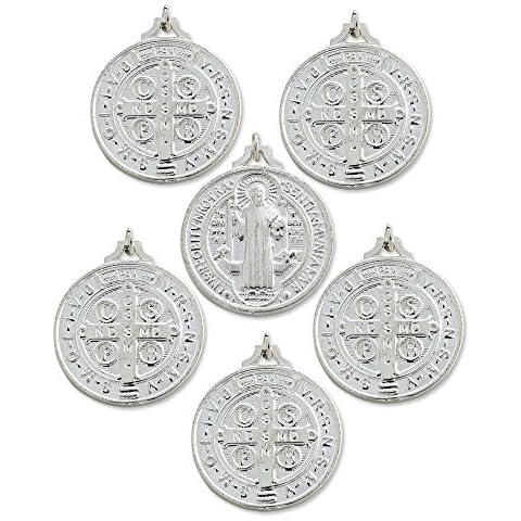Catholica Shop Catholic Religious Wear Saint Benedict Silver Tone Medal Pendant - Lot of 6 Cover