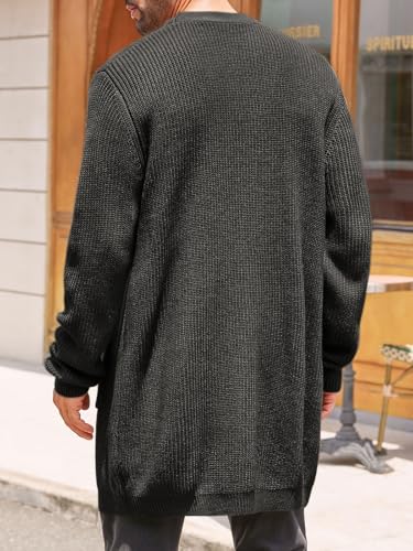 Runcati Mens Cardigan Sweater Casual Cable Knit V Neck Open Front Ribbed Long Winter Sweaters3