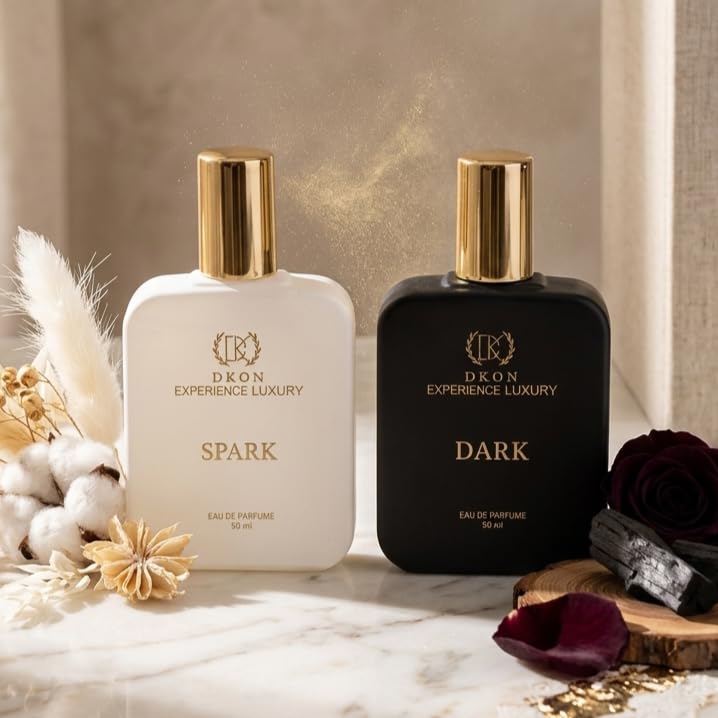 Image of DKON Dark Spark Perfume Combo for Men and Women | Long Lasting Luxury Eau De Parfum Set 50ml 50ml | Premium Fragrance Gift Pack Men perfume | Women perfume