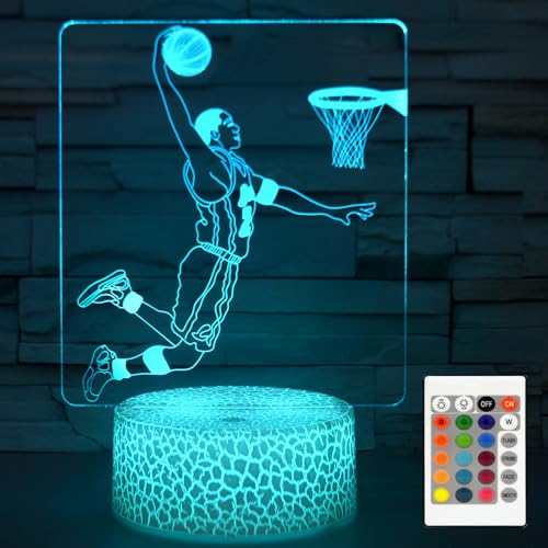 Image of i-CHONY Basketball 3D Night Light,Sports Fan Room Decor,16 Colors Changing Dimmable NBA Basketball Lamp for Children's Room Decorations,Xmas Holiday Gifts