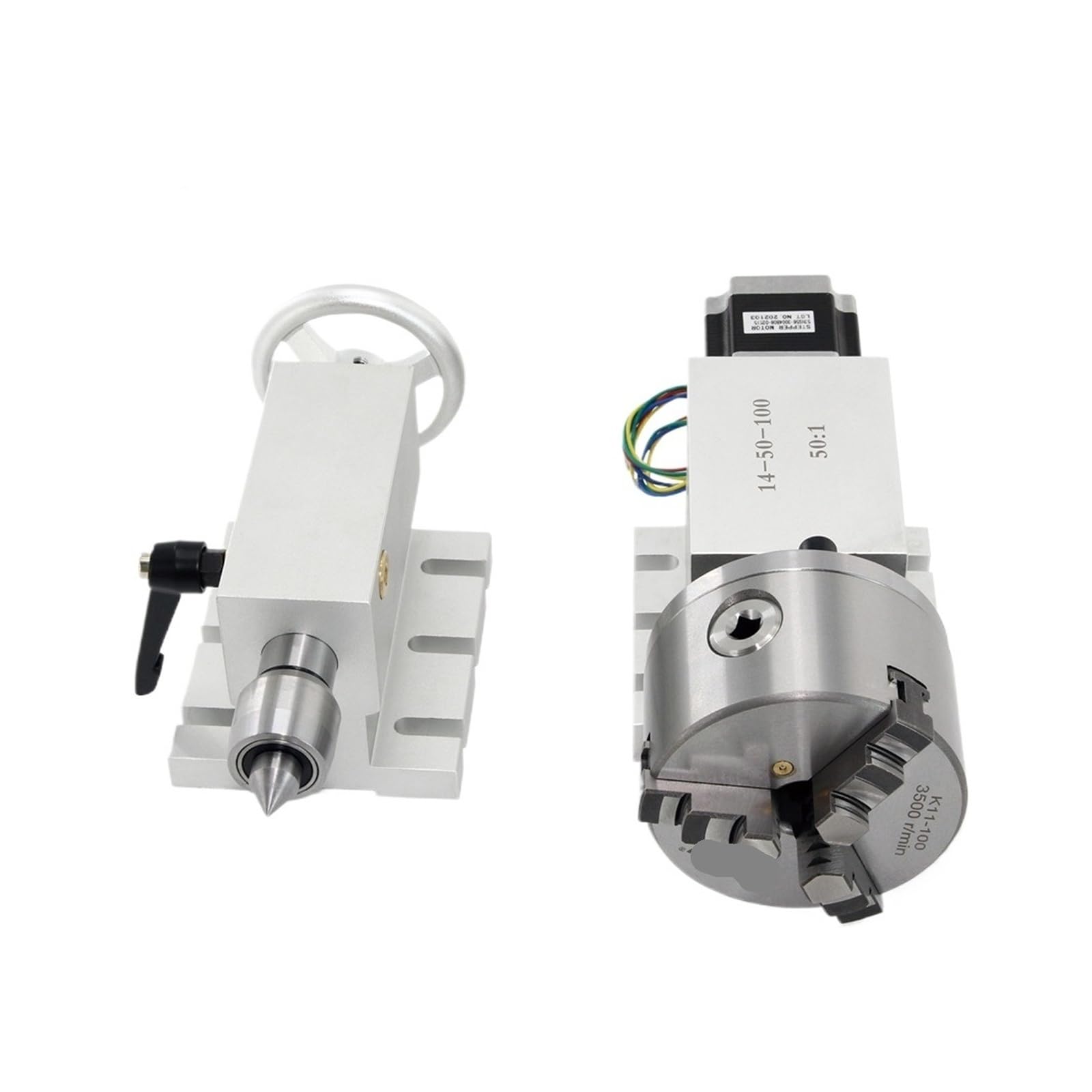 NVSFZGIYG 50:1 100:1 CNC 4th Axis Gapless Harmonic Reducer Gearbox K11-100mm Dividing Head 65mm Tailstock(100-1)