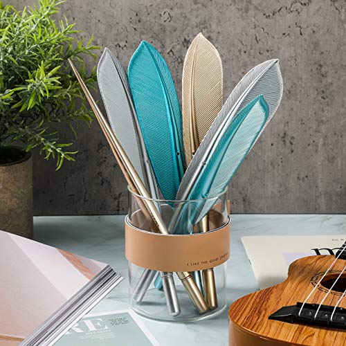 Zonon 6 Pieces Feather Pens Cute Ballpoint Pen Artificial Feather Black Gel Ink Pens Fun Rollerball Pens For Teachers Students Stationary School Office Supplies, Blue, Gold, Silver #TOP4