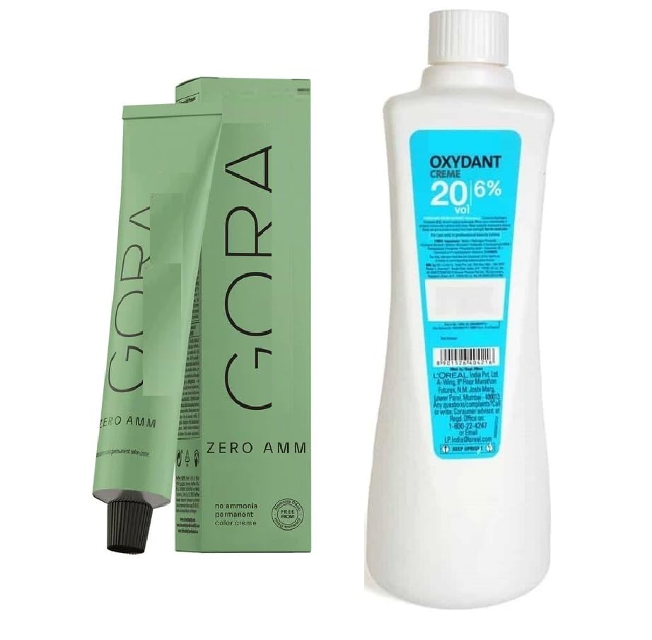 Esensity l.GORA Zero-AMM No Ammonia Cream Creme Hair Color Colour Tube + 20 VOL Volume 6 Per.cent Deve.loper 495-ML (Number No 4.0 + Medium Brown 4-0)-image-3