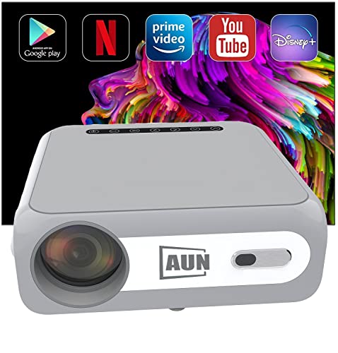 Image of AUN KP1 Full HD LED Projector for Home 4K Google Certified Android TV Projector | Netflix Certified Android 11.0 WiFi, Bluetooth, Chromecast Builtin | Native 1080p Full HD | 14000 Lux 900 ANSI Lumens