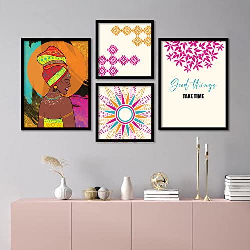 Image of kotart Golden Leaf Wall Decor Paintings for Home Office Living Room - Modern Art Wall Paintings with Frame Set of 4 (Art 10, Small (10x13 or 10x10 inch))