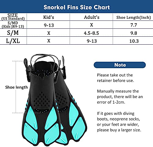 Image of Sugaroom Swim Fins Open Heel, Adjustable Snorkel Fins Diving Fins with Mesh Bag, Snorkeling Gear Flippers Travel Size Short Flippers for Lap Swimming Scuba Dive Adult Men Women Kids