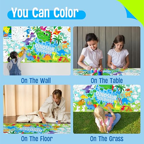 Image of Dinosaur Coloring Poster, Large Coloring Activity Paper 75 inch x 31 inch Jumbo Size Giant Party Paper DIY Painting Drawing Banner /Tablecloth for School, Wall Decor