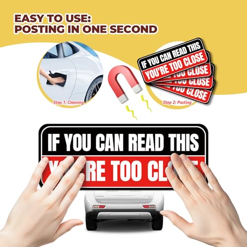 Image of 4Pack Funny Bumper Stickers for Car, IF You CAN Read This You're Too Close, 2025 New Driver Sticker, Magnetic, Waterproof, Night Reflective and Durable, 9 X 3.5inch【Black&Red】