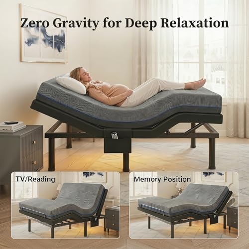 Image of Marsail Queen Adjustable Bed Frame, Dual Motor Electric Bed Base with Head and Foot Incline, Zero Gravity, Wireless Remote Control, 4 USB Ports, LED Night Light, Adjustable Height Legs