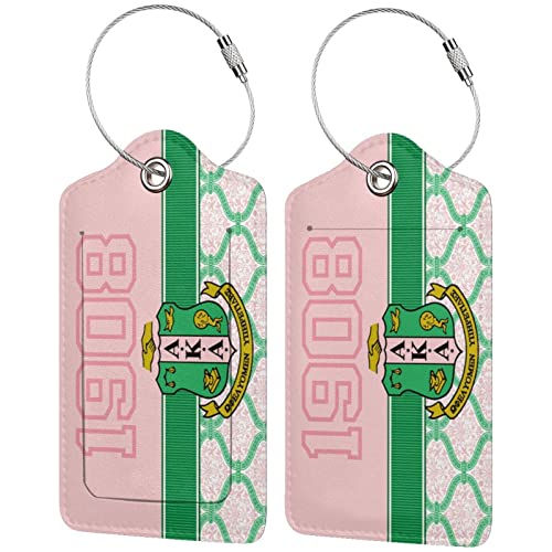 2 Pack Luggage Tags Pu Leather Baggage Tag Privacy Cover Id Label with Stainless Steel Loop Suitcase Travel Bag Labels Sorority Gifts for Women Sister