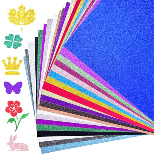 Glitzerpapier 20 Farben A4 Glitzerpapier zum Basteln 250g/m Glitzer Papier A4 Bunt für Scrapbooking Grußkarten Partydeko Dekorationen und Kreative DIY-Projekte