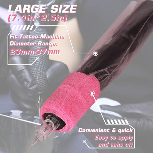 Tattoo Machine Pen Covers with Grip Tape Wrap - Narkysus 200Pcs Large Tattoo Machine Covers Pink Tattoo Pen Bags Covers and 4Pcs Tattoo Machine Tape Grip Wrap Self-Adhesive Tape Tattoo Supplies - Image 3