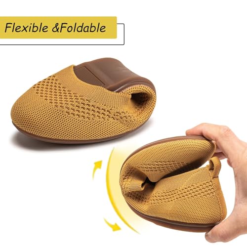 Image of Frank Mully Women's Ballet Flats Round Toe Walking Flats Slip On Work Shoes Knitted Flats Shoes for Woman Soft Lightweight