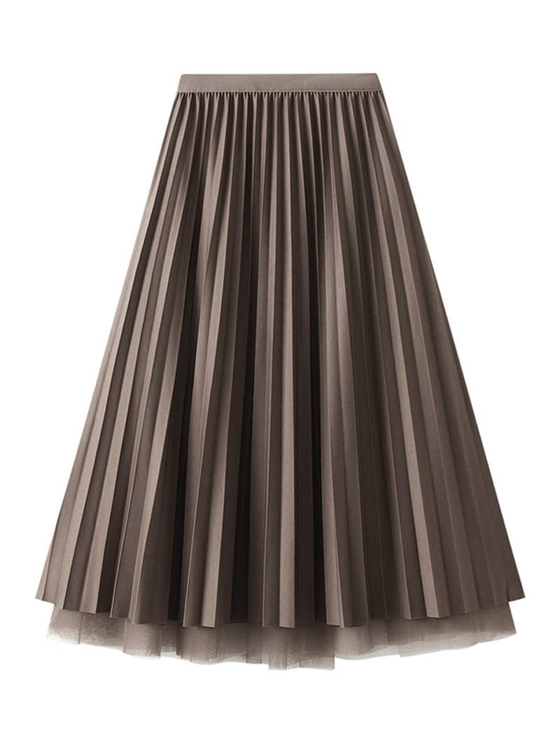 Dninmim Gonna lunga in tulle a vita alta da donna con scollo a V a vita alta e versatile gonna a pieghe midi