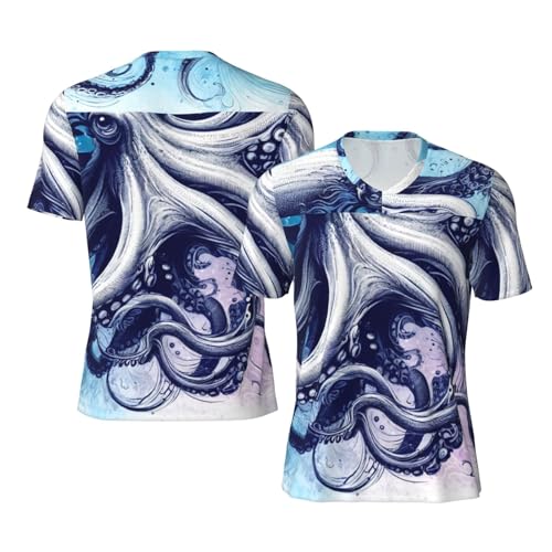 Stylish Athletic Sports Jersey Powerful-Watercolor-Inkfish Men's Rugby Jersey 3X-Large Black
