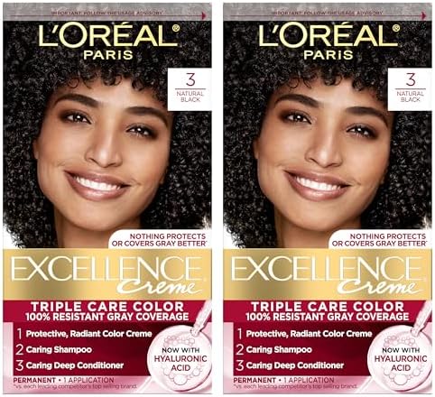 L'Oreal Paris Excellence Crème Hair Color, 3 Natural Black, 2 Count