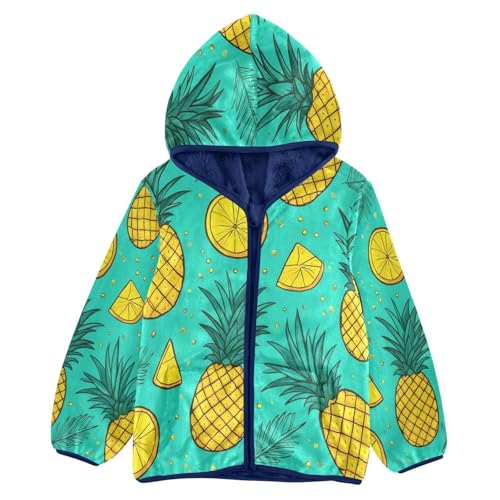 Pineapple Slices on Turquoise Toddler Fleece Jacket Girl Boys Hooded Fleece Jacket Coat Warm Outwear Zip-up 3-10T