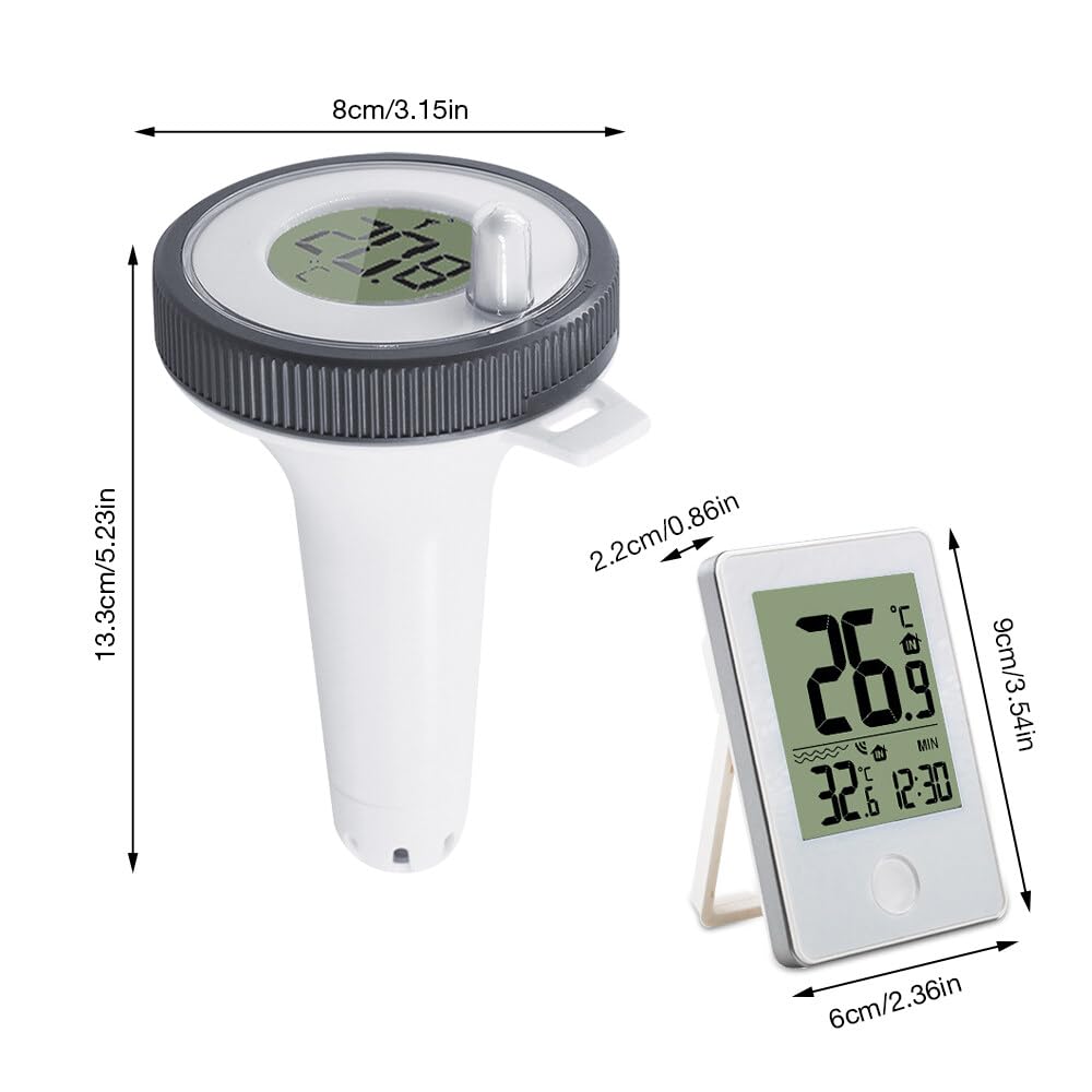 Thermomètre Piscine Connecté, TGKYK Thermomètre Piscine Flottant avec Température Ambiante, Fonction Horloge, Papier PH, Thermometre Piscine Sans Fil, Thermometre Piscine Digital pour Piscine