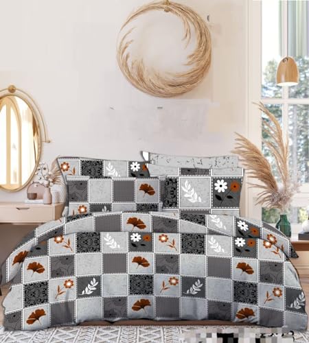 Image of TrueDecor 200TC Premium Cotton Feel 1 Double Bedsheet with 2 Pillow Cases| King Size | Breathable and Wrinkle Free (Chess Floral)