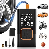 Elektrische Luftpumpe, Kabellose Elektrische Reifenpumpe & Fahrradpumpe mit Digitalem Manometer (150 PSI), Dualwertanzeige, LED-Leuchte, Tragbarer Fahrradpumpe für Auto/Fahrrad/Motorrad/Ball