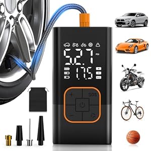 Elektrische Luftpumpe, Kabellose Elektrische Reifenpumpe & Fahrradpumpe mit Digitalem Manometer (150 PSI), Dualwertanzeige, LED-Leuchte, Tragbarer Fahrradpumpe für Auto/Fahrrad/Motorrad/Ball