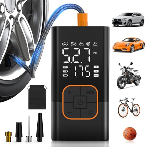 Gonfleur Pneus Voiture sans Fil, Compresseur à Air Portatif avec Manomètre Numérique (150 PSI), Double Affichage, Batterie Rechargeable, Lampe LED, Pompe a Velo pour Voiture, Moto, Vélo, Ballon
