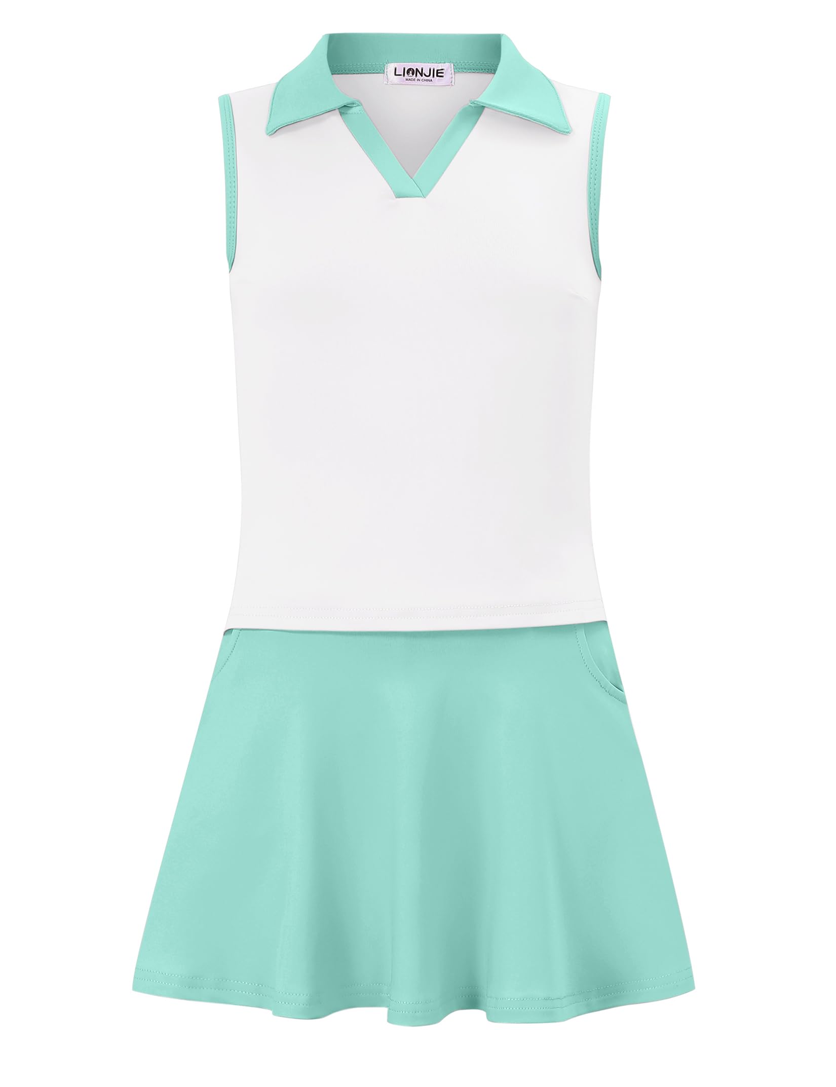 Tennis-/Golfkleid für Kinder, Mädchen, ärmelloses Kleid mit Taschen, athletische Skorts und Polo-Tank-Top-Sets