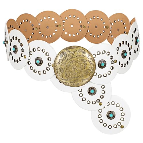 Image of XZQTIVE Western PU Leather Belts for Woman Concho Cowgirl Cowboy Disc Belt for Ladies Wide Boho Country Waist Belts for Dress