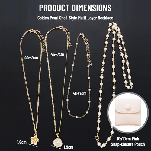 4 Stück Mode Minimalistisches Boho Shell Blumen & Faux Perlen Y-Halskette Set, Vielseitig Für Party, Geschenk, Goldene Kette Damen, Kreuz Anhänger – Bild 3