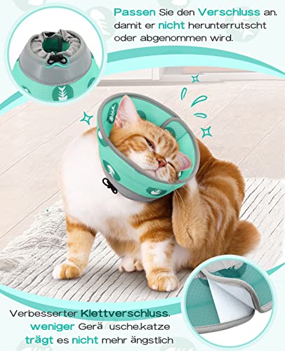 Supet Halskrause Katze,Einstellbarer Halskrause Katze Halsband,Wiederherstellung Halsband Weich Kragen Cone Nach Operation und Verletzungen für Welpen,Hunde und Katzen (Grün, S)