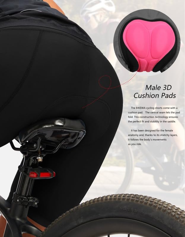 Bikewa Women's 4D Padded Bike Shorts Cycling Riding Road Biking Bicycle Cycle Shorts for Women Zipper Pockets