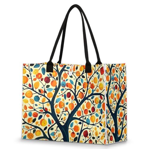 Fall Harvest Fruits Tote Bag for Women Large Beach Bag Reusable Tote Bags for Work Travel Beach Shopping