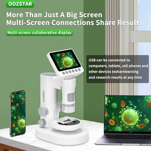 Image of OOZSTARMicroscope for Kids, Up to 1000 X Magnification, 3.5-inch Foldable Screen, Handheld Pocket Microscope for Kids,Science Education Kits for 8-12 Year olds