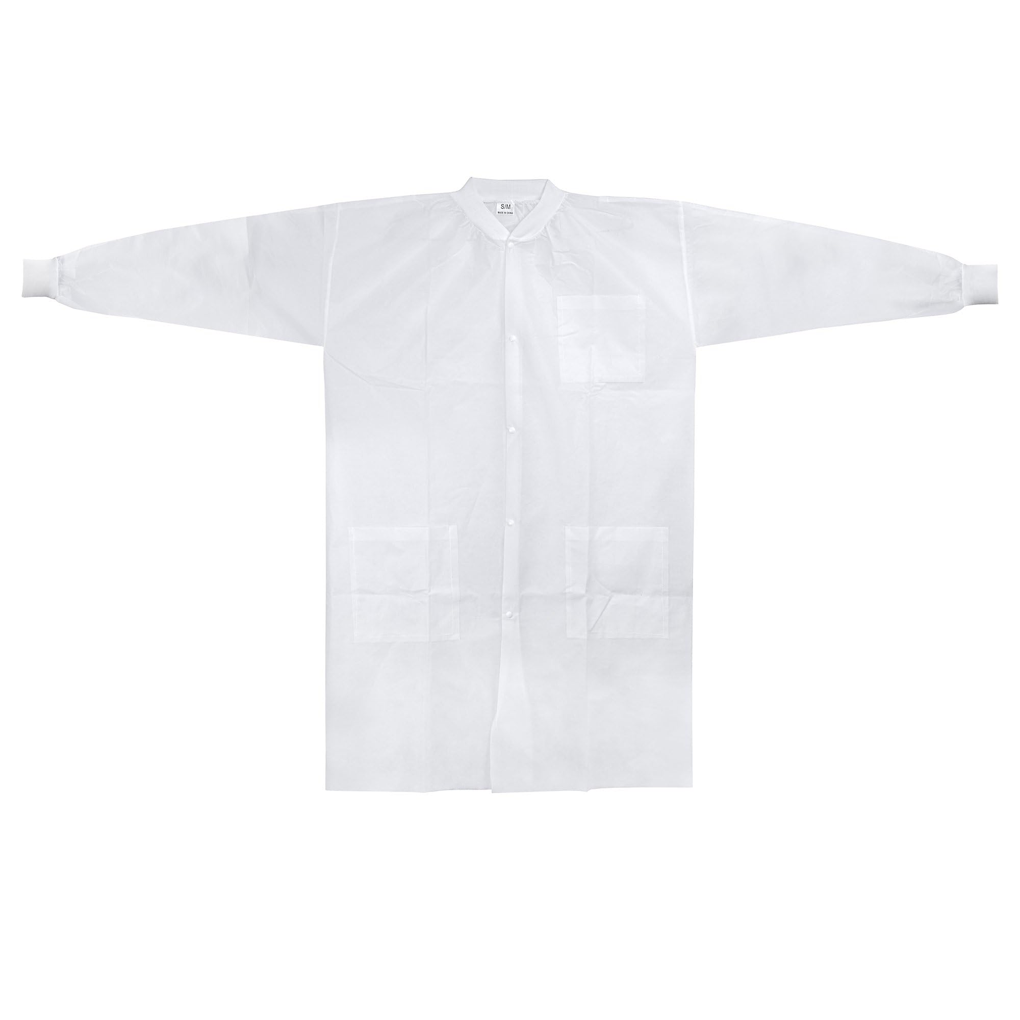 McKesson Lab Coat for Men or Women, Long Sleeve, Knee-Length Disposable Medical Coat, Moisture-Resistant Snap-Front Closure, Small/Medium, 10 Count