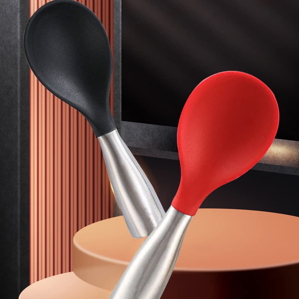 3 Cuillères De Cuisine En Silicone | Résistantes à La Chaleur | Coloris Rose, Noir, Rouge