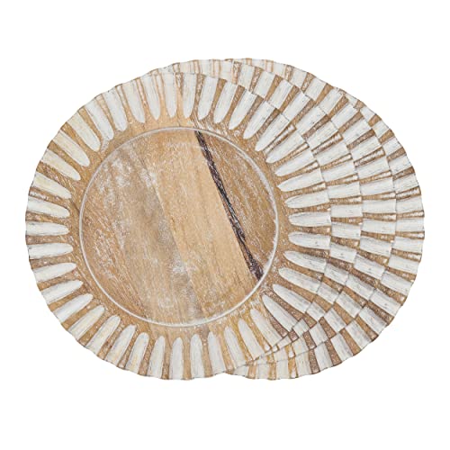 Platos decorativos de madera natural mango 13" redondo set x4