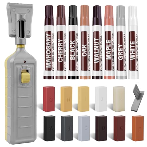 Laminat Reparaturset 11 Farben Holz Vinyl Möbel Parkett Reparaturset Hartwachs Reparatur set Ausbesserungsmarker Abdeckung von Kratzern Flecken Rissen Löchern für Holzkitt Vinylboden Holzboden