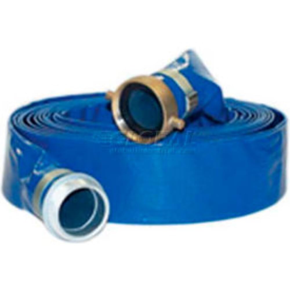 3 in. x 100 ft. PVC Lay Flat Discharge Hose with M x F Aluminum Short Shanks - Brown by Apache – 16"L x 16"W x 5"H, Polyvinyl Chloride (PVC), Blue, Model 98138068
