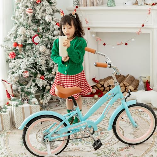 Image of ACEGER Girls Beach Cruiser Bike for Kids 5-13 Years Old, 16 inch 18 inch 20 inch 24 inch Single Speed Kids Bicycle Included Coaster Brake, Front and Rear Reflectors, 24 inch 7 Speeds with Dual Brakes