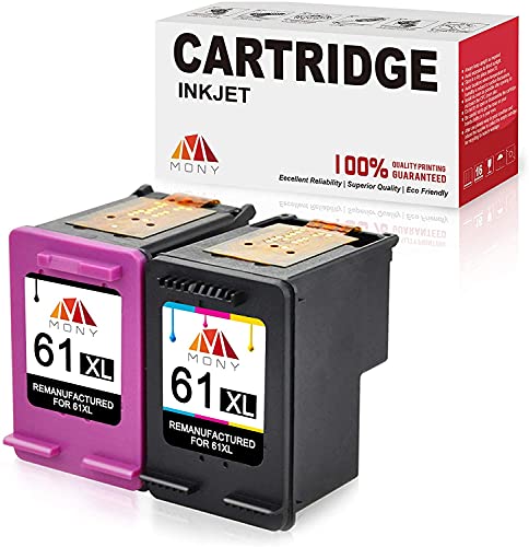 Mony Remanufactured Ink Cartridges HP 61 61XL (Black & Tri-Color, 2 Pack) Replacement for HP Envy 4500 5530 4502 Officejet 4630 4635 Deskjet 2540 1510 3510 3050 1000 Printer, Ink Level Display