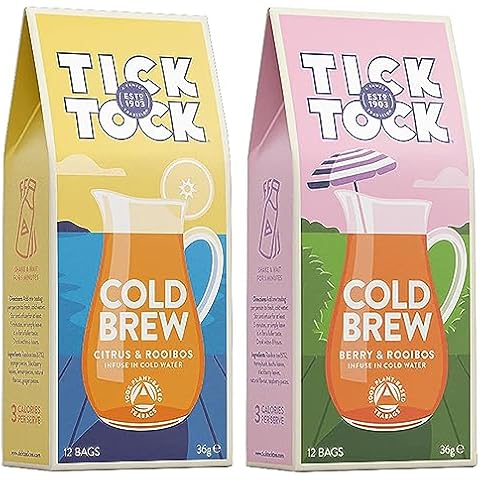 Tick Tock Tea Rooibos Cold Brew Tea Bags Pack of 2 – Caffeine-Free Tea, Low Tannin, Cold Brew Rooibos Tea Bags (24 Tea Bags Total) (Variety) Cover