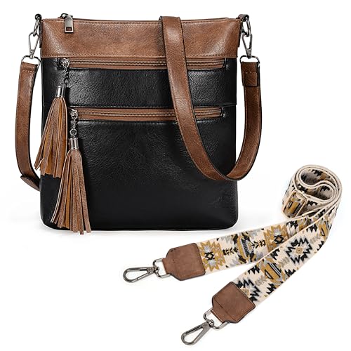 Image of Uromee Crossbody Bags for Women Trendy Vegan Leather Multi Pocket Tassel Ladies Shoulder Handbag Purse Adjustable Strap