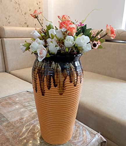 Image of Niyara Premium White Self Pattern Look Ceramic Pots Planters for Indoor Plants,Succulent,Outdoor,Balcony,Home,Garden,Office Size -Large 7.5 inches by 14 inches, Shape :Cylindrical (Yellow)