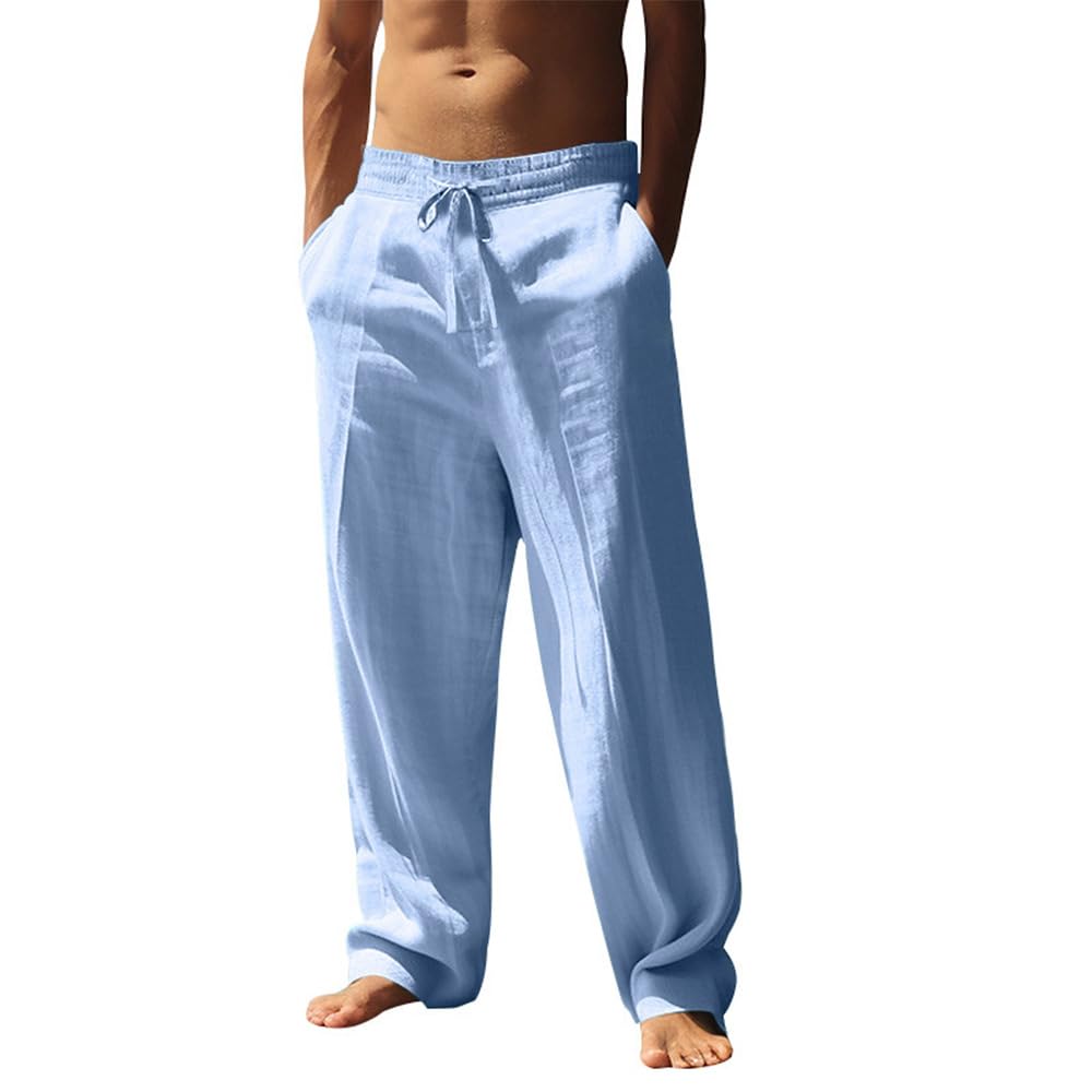 LOAIHA Wide Leg Pants for Men Elastic Waist Drawstring Casual Beach Lounge Loose Yoga Trousers with Pockets