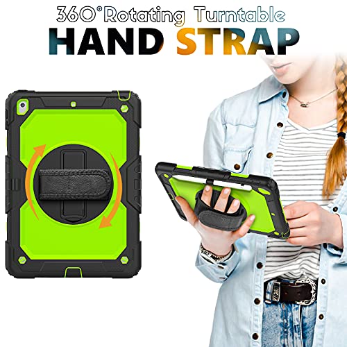 SIBEITU Case Compatible with iPad 9th/8th/7th Generation with Screen Protector Pen Holder, iPad Case 10.2 Inch, Heavy Duty Protection Cover W/Stand Hand Shoulder Strap for iPad A2602 A2197