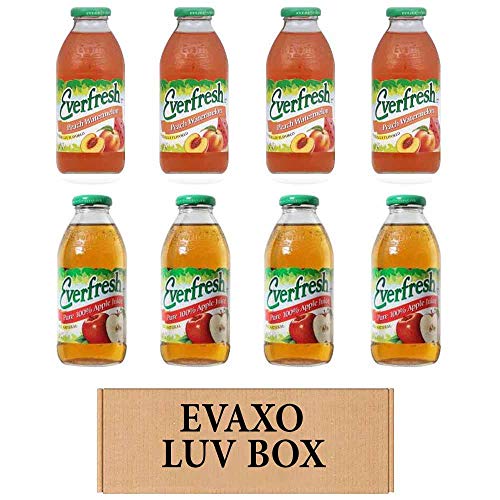 LUV BOX- variety Everfresh Juice 16 oz. pack of 8 , Everfresh Peach Watermelon , Everfresh 100% Apple Juice. by evaxo